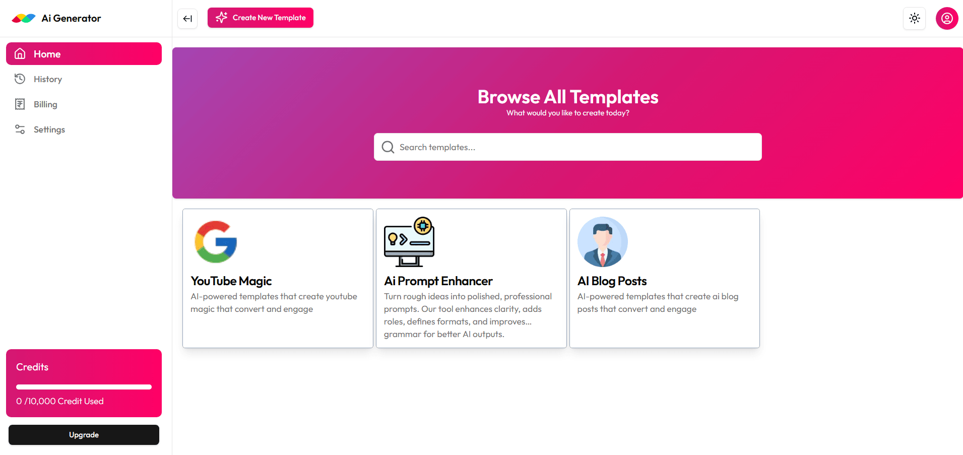 Dashboard preview showing AI content generation interface